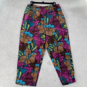 Valerie Stevens 100% Silk Capri‎ Pants Womens LARGE Hawaiian Floral Tropical